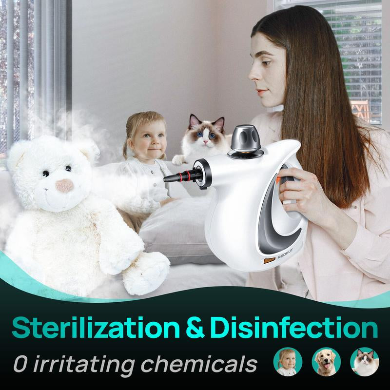 Redhut [2025] Pressurized Handheld Multi-Surface Natural Steam Cleaner with 12 Pcs Accessories Powerful, Chemical-Free, Steamer for Home and Car, Cleaning Washing Machine, Air Conditioner, Kitchen, Summerclean Appliances Tool Household