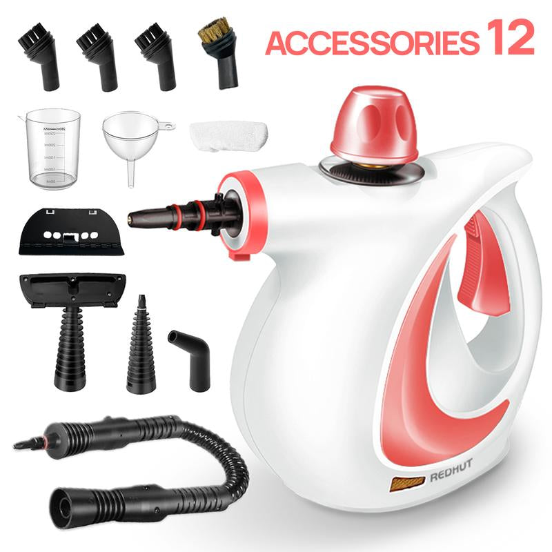 Redhut [2025] Pressurized Handheld Multi-Surface Natural Steam Cleaner with 12 Pcs Accessories Powerful, Chemical-Free, Steamer for Home and Car, Cleaning Washing Machine, Air Conditioner, Kitchen, Summerclean Appliances Tool Household