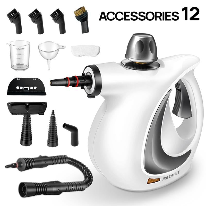 Redhut [2025] Pressurized Handheld Multi-Surface Natural Steam Cleaner with 12 Pcs Accessories Powerful, Chemical-Free, Steamer for Home and Car, Cleaning Washing Machine, Air Conditioner, Kitchen, Summerclean Appliances Tool Household