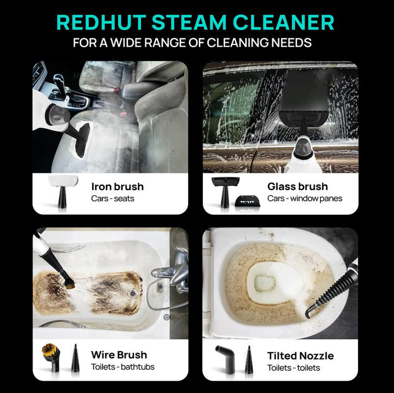 Redhut [2025] Pressurized Handheld Multi-Surface Natural Steam Cleaner with 12 Pcs Accessories Powerful, Chemical-Free, Steamer for Home and Car, Cleaning Washing Machine, Air Conditioner, Kitchen, Summerclean Appliances Tool Household